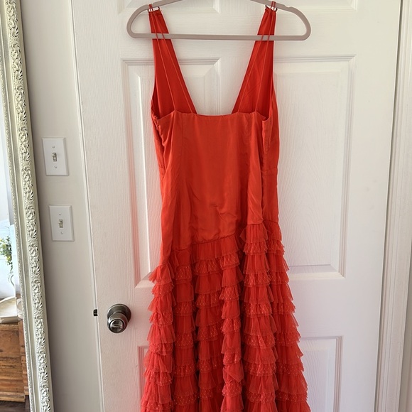 Anthropolgie Let It Be Me Red Orange Ruffle Dress Sz Small - Picture 7 of 8